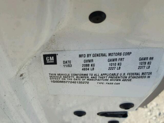 1G6DM577240135270 - 2004 CADILLAC CTS WHITE photo 10