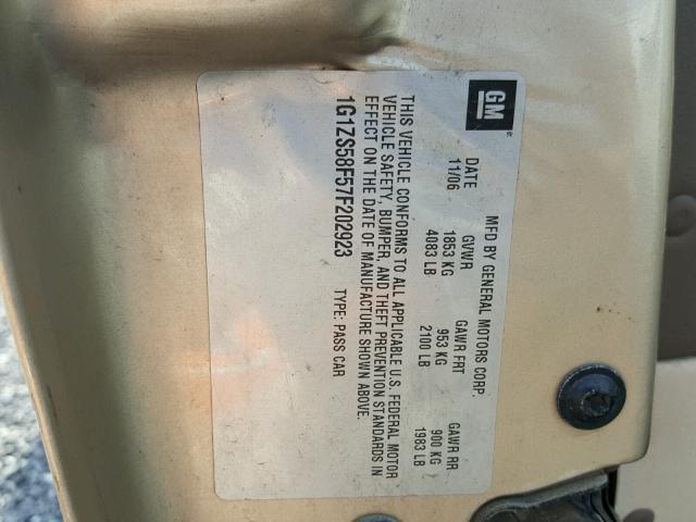 1G1ZS58F57F202923 - 2007 CHEVROLET MALIBU LS 米色 照片 10