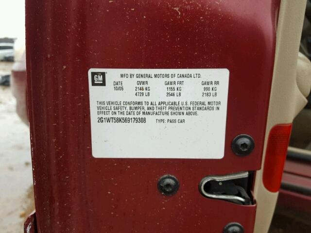 2G1WT58K569179308 - 2006 CHEVROLET IMPALA 红色 照片 10