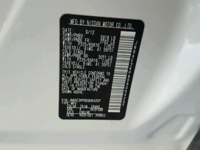 JN8AE2KP8D9064207 - 2013 NISSAN QUEST S WHITE photo 10