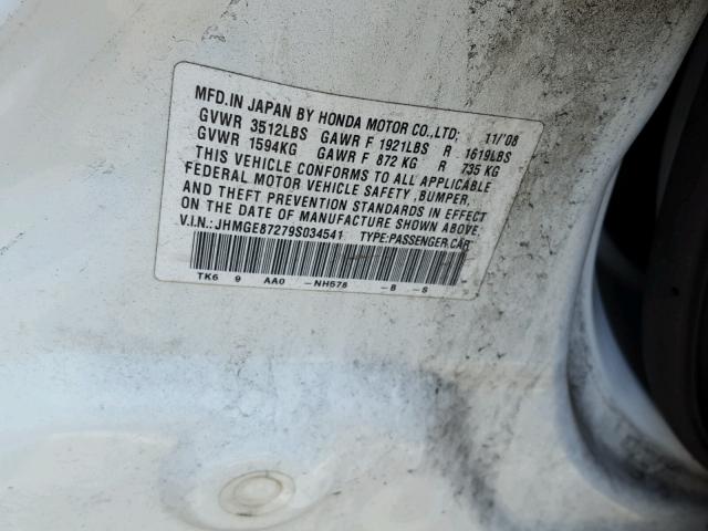 JHMGE87279S034541 - 2009 HONDA FIT WHITE photo 10