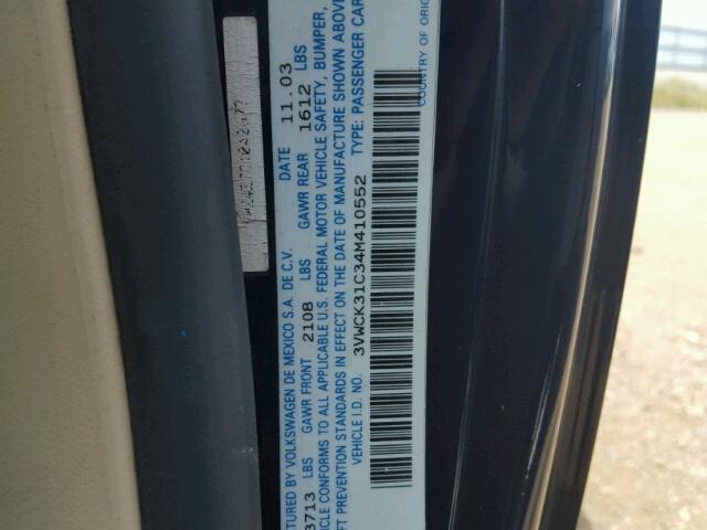 3VWCK31C34M410552 - 2004 VOLKSWAGEN NEW BEETLE BLUE photo 10