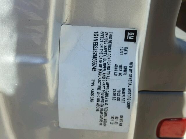 1G1NE52J32M565745 - 2002 CHEVROLET MALIBU LS ვერცხლისფერი ფოტო 10