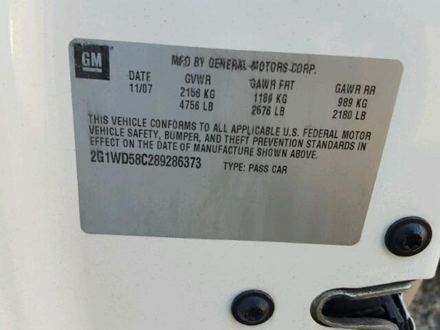 2G1WD58C289286373 - 2008 CHEVROLET IMPALA SUP 白色 照片 10