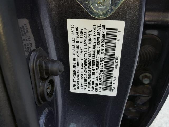 19XFB2F81FE074783 - 2015 HONDA CIVIC EX 灰色 照片 10