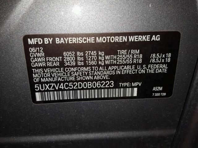 5UXZV4C52D0B06223 - 2013 BMW X5 XDRIVE3 Сұр фото 10