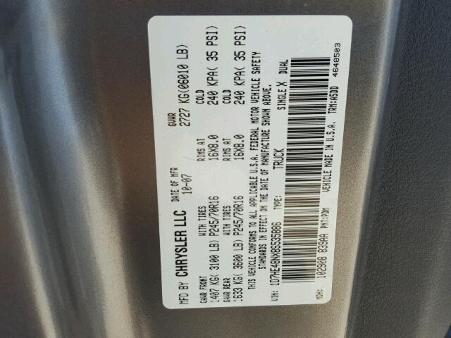 1D7HE48NX8S535886 - 2008 DODGE DAKOTA GRAY photo 10