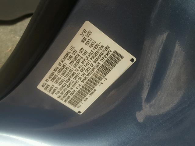 5FNRL38707B063029 - 2007 HONDA ODYSSEY EX BLUE photo 10