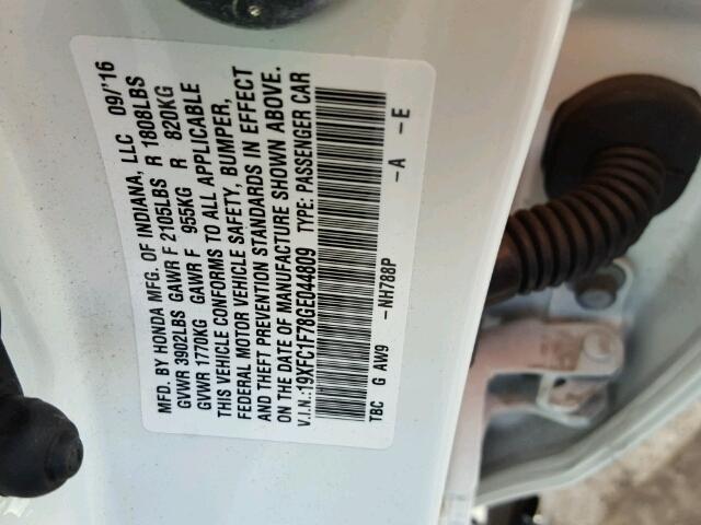 19XFC1F78GE044809 - 2016 HONDA CIVIC EXL WHITE photo 10