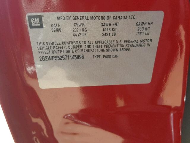 2G2WP552571145096 - 2007 PONTIAC GRAND PRIX RED photo 10