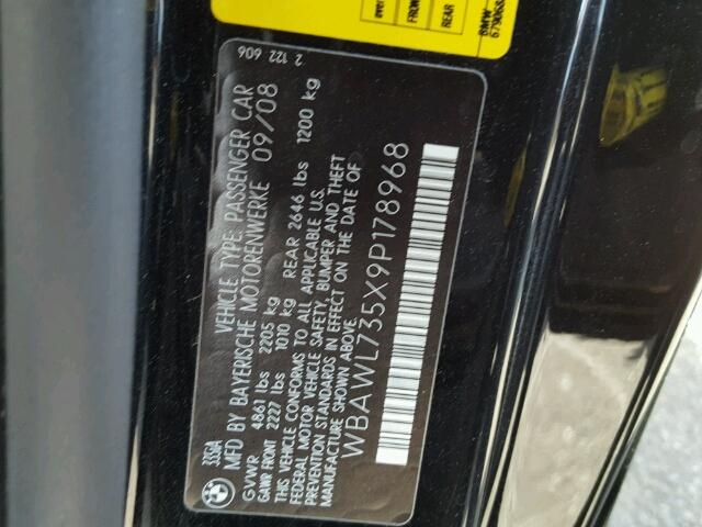 WBAWL735X9P178968 - 2009 BMW 335 I BLACK photo 10