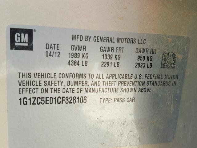 1G1ZC5E01CF328106 - 2012 CHEVROLET MALIBU 1LT ვერცხლისფერი ფოტო 10