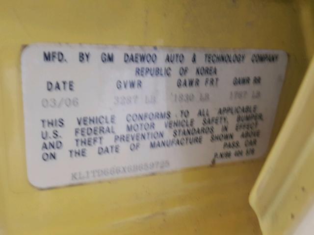 KL1TD666X6B659725 - 2006 CHEVROLET AVEO BASE Сары фото 10