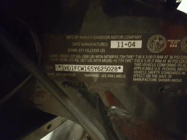 1HD1FCW165Y625028 - 2005 HARLEY-DAVIDSON FLHTCUI 栗色 照片 10