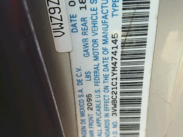 3VWBC21C1YM474145 - 2000 VOLKSWAGEN NEW BEETLE SILVER photo 10