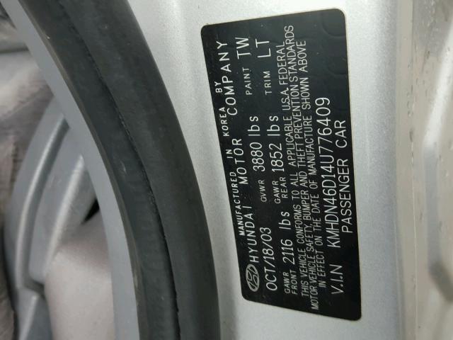 KMHDN46D14U776409 - 2004 HYUNDAI ELANTRA SILVER photo 8