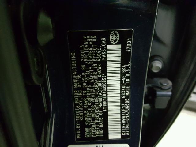 4T1BK1EB4GU208531 - 2016 TOYOTA AVALON XLE BLUE photo 10