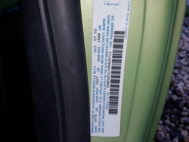 3VWCD21C33M409713 - 2003 VOLKSWAGEN NEW BEETLE მწვანე ფოტო 10