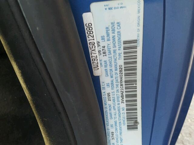 3VWBA21C8YM402820 - 2000 VOLKSWAGEN NEW BEETLE 蓝色 照片 10