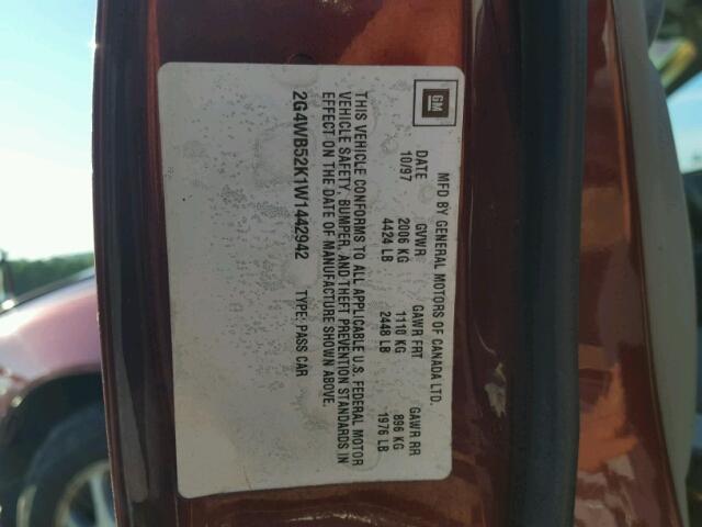 2G4WB52K1W1442942 - 1998 BUICK REGAL LS 勃艮第红 照片 10