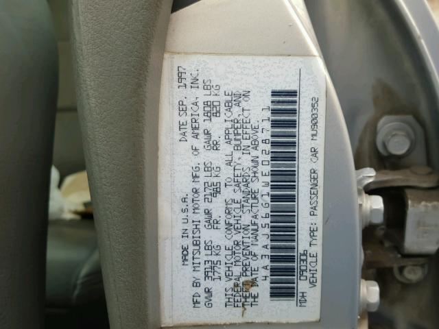 4A3AJ56G1WE028711 - 1998 MITSUBISHI GALANT ES SILVER photo 10