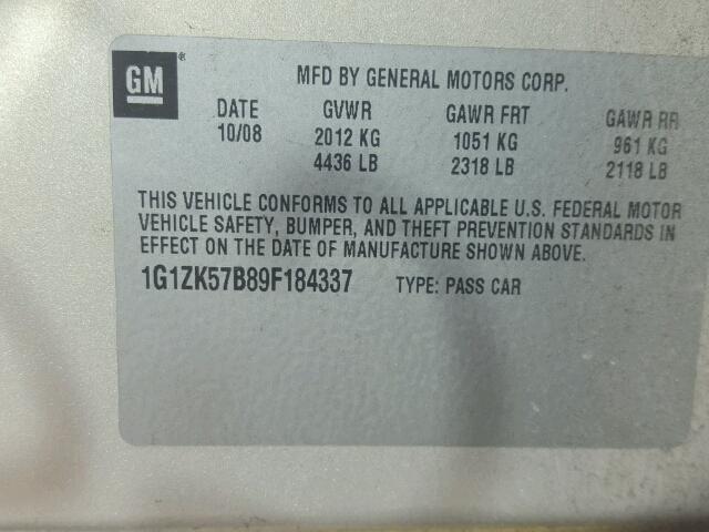 1G1ZK57B89F184337 - 2009 CHEVROLET MALIBU LTZ 金色 照片 10