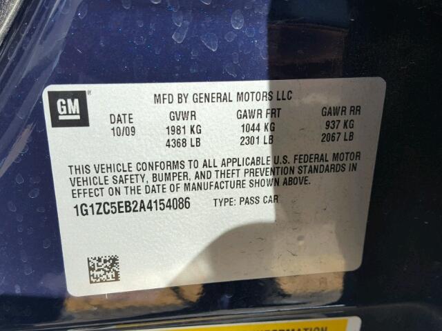 1G1ZC5EB2A4154086 - 2010 CHEVROLET MALIBU BLUE photo 10