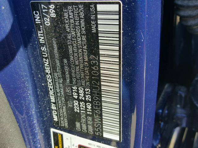 55SWF6EB9HU210632 - 2017 MERCEDES-BENZ C 43 4MATI BLUE photo 10