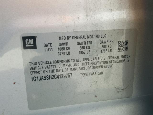 1G1JA5SH2C4129767 - 2012 CHEVROLET SONIC LS GRAY photo 10