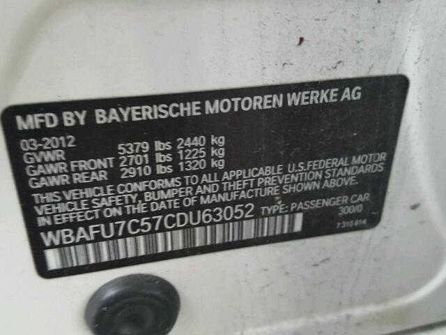 WBAFU7C57CDU63052 - 2012 BMW 535 XI Սպիտակ լուսանկար 10