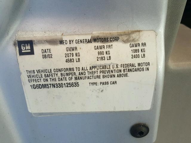 1G6DM57N330125635 - 2003 CADILLAC CTS SILVER photo 10