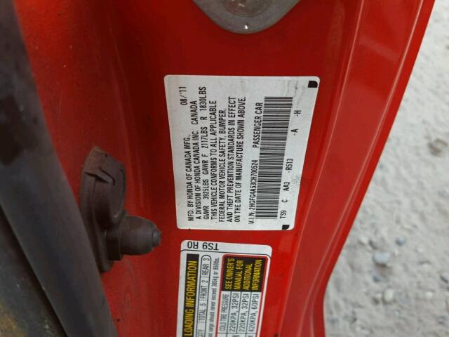 2HGFG4A53CH700524 - 2012 HONDA CIVIC SI RED photo 10