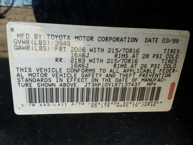 JT3HP10V1X7137437 - 1999 TOYOTA RAV4 BLACK photo 10