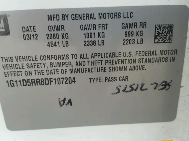 1G11D5RR8DF107204 - 2013 CHEVROLET MALIBU 1LT WHITE photo 10