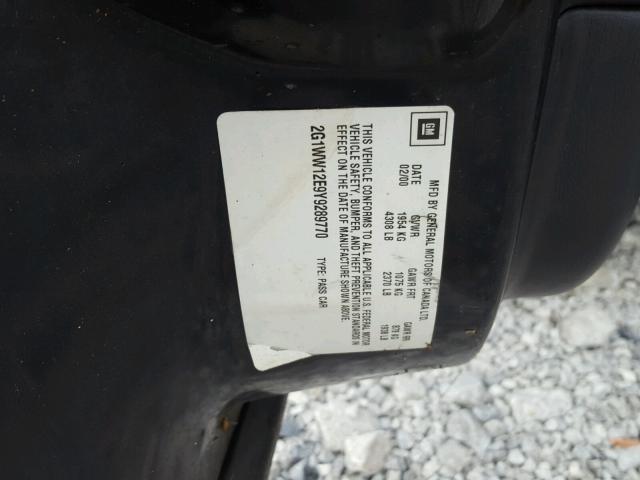 2G1WW12E9Y9289770 - 2000 CHEVROLET MONTE CARL შავი ფოტო 10