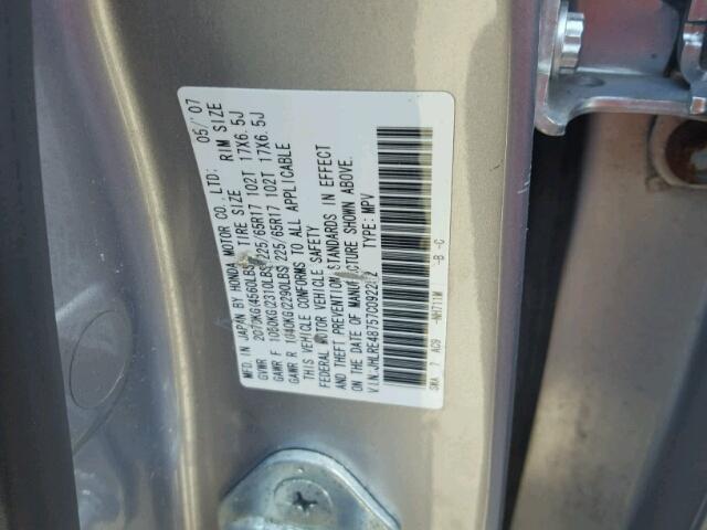 JHLRE48757C092252 - 2007 HONDA CR-V EXL SILVER photo 10