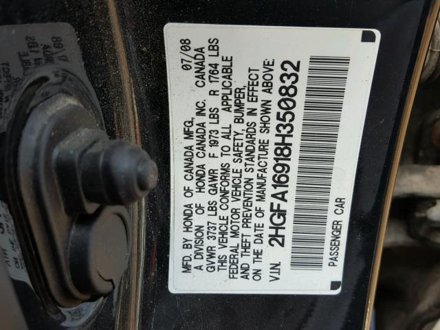 2HGFA16918H350832 - 2008 HONDA CIVIC EXL 黑色 照片 10