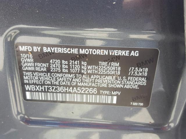 WBXHT3Z36H4A52266 - 2017 BMW X1 XDRIVE2 灰色 照片 10