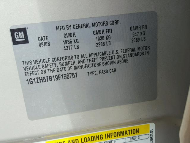 1G1ZH57B19F156751 - 2009 CHEVROLET MALIBU 1LT 金色 照片 10