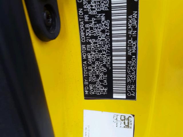 JTKDE177570147445 - 2007 SCION TC 黄色 照片 10