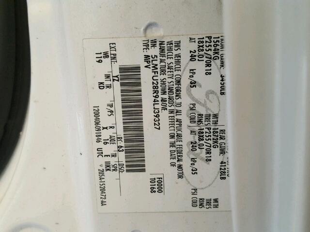 5LMFU28R94LJ39327 - 2004 LINCOLN NAVIGATOR Weiß Foto 10