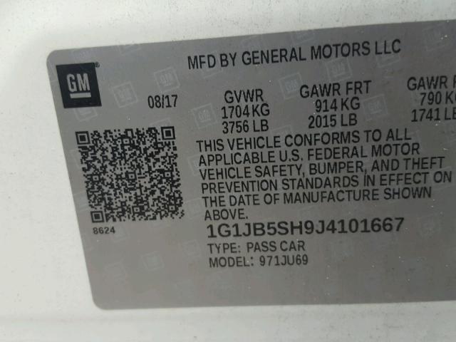 1G1JB5SH9J4101667 - 2018 CHEVROLET SONIC LS 白色 照片 10