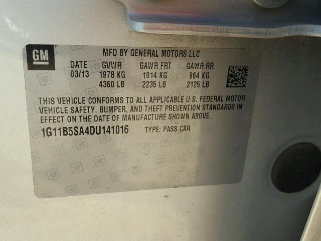 1G11B5SA4DU141016 - 2013 CHEVROLET MALIBU LS GRAY photo 10