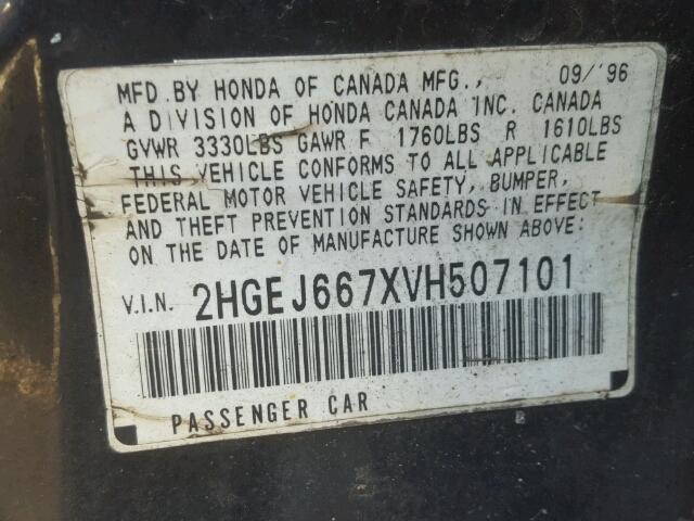 2HGEJ667XVH507101 - 1997 HONDA CIVIC LX BLACK photo 10