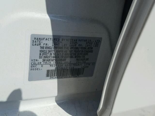 3N1AB7AP1EL639469 - 2014 NISSAN SENTRA S WHITE photo 10