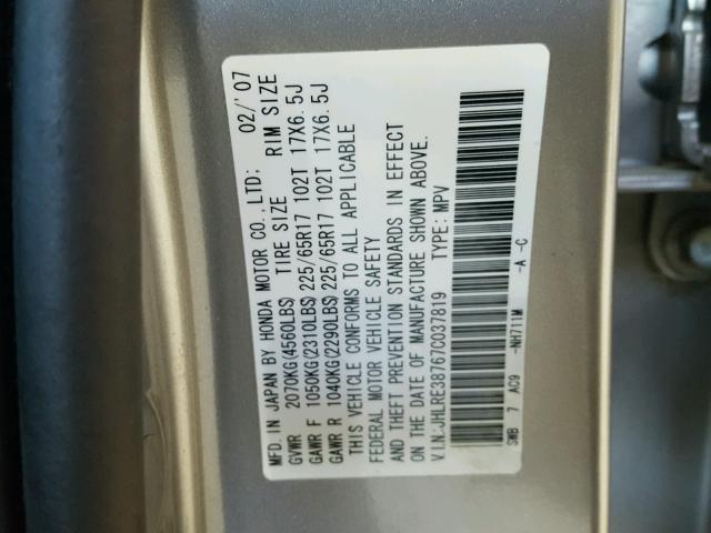 JHLRE38767C037819 - 2007 HONDA CR-V EXL SILVER photo 10