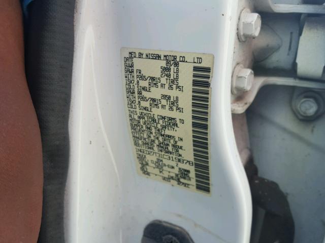 1N6ED27T31C319878 - 2001 NISSAN FRONTIER C WHITE photo 10