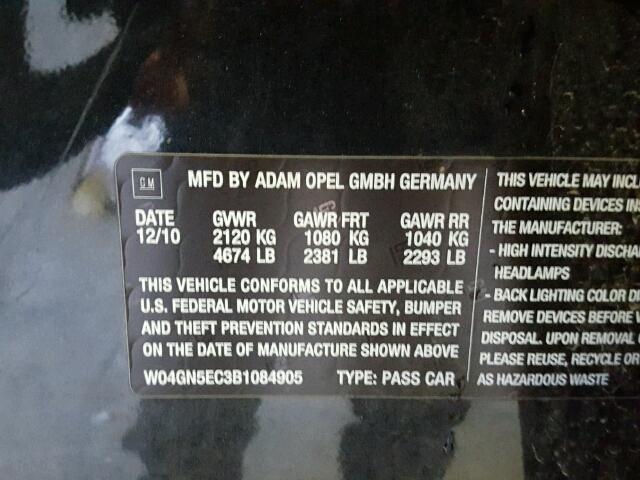 W04GN5EC3B1084905 - 2011 BUICK REGAL BLACK photo 10