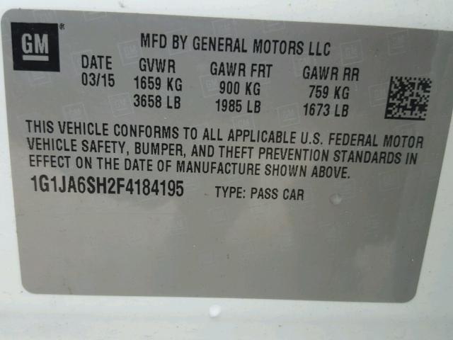 1G1JA6SH2F4184195 - 2015 CHEVROLET SONIC LS WHITE photo 10