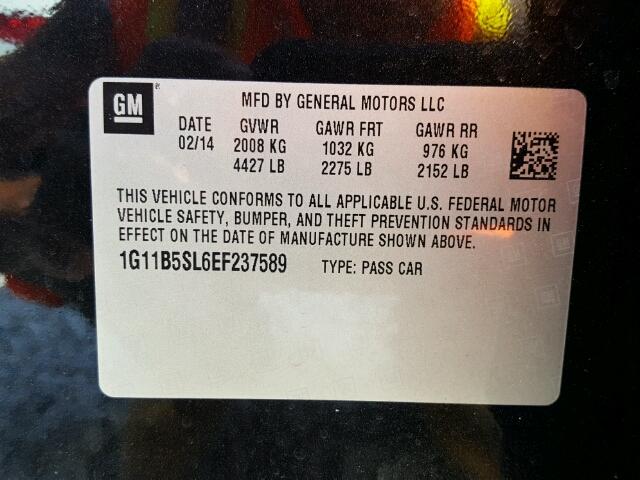 1G11B5SL6EF237589 - 2014 CHEVROLET MALIBU LS შავი ფოტო 10